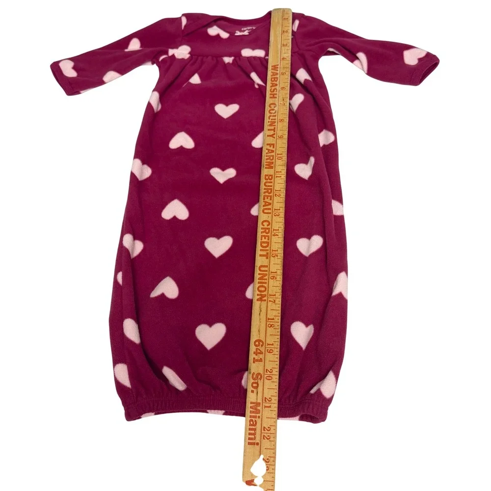 Carters Baby Girl 3M Fleece Sleep Sack Gown Burgundy Pink Heart Long Sleeve